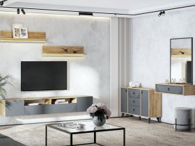 Модульная гостиная Байкал (дуб крафт золотой/графит) в Северном - severnoe.mebel-nsk.ru | фото