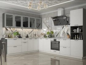 Модульная кухня Глэдис (белый снег/лайт грей софт/корпус анкор темный) в Северном - severnoe.mebel-nsk.ru | фото