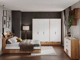 Модульная спальня Ивис (дуб крафт золотой/белый) в Северном - severnoe.mebel-nsk.ru | фото