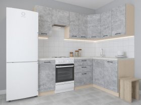 Модульная угловая кухня 1,4м*2,1м Лада (цемент) в Северном - severnoe.mebel-nsk.ru | фото
