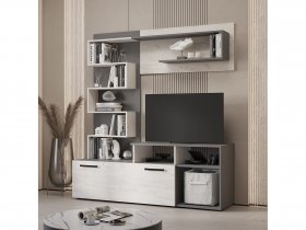 Стенка Евро (графит/дуб крафт белый) в Северном - severnoe.mebel-nsk.ru | фото